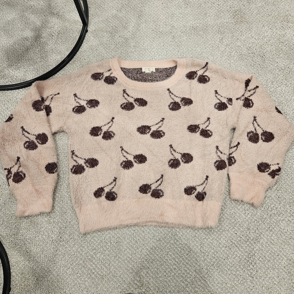 KAISLEY Pink Cherry Print Eyelash Knit Large